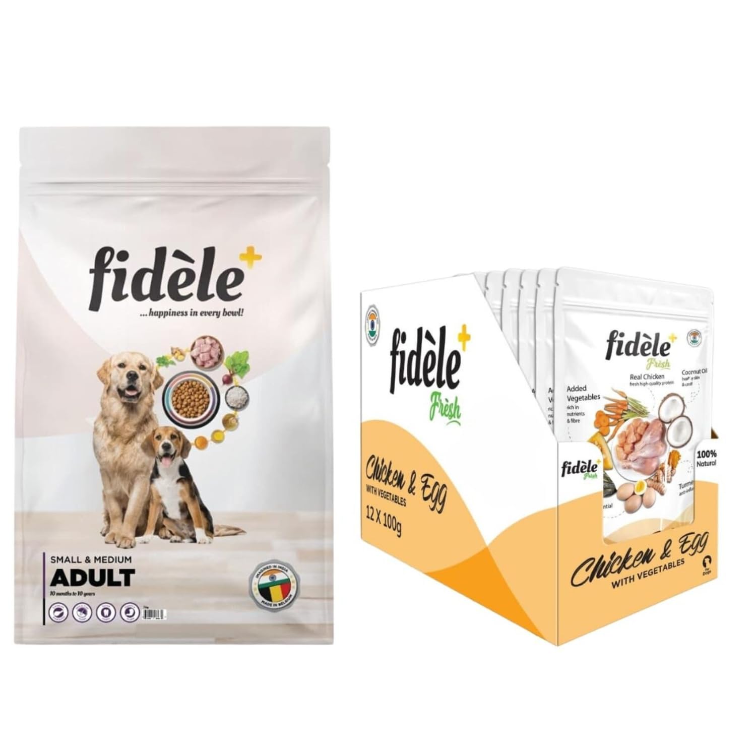 Fidele+ Adult Small & Medium Combo Pack 1 Kg Dry and 12 Pouches of 100g Chicken & Egg with Vegetables Wet Food for Dog (B0CTZRYM8Z) Amazon Price History, Amazon Price Tracker