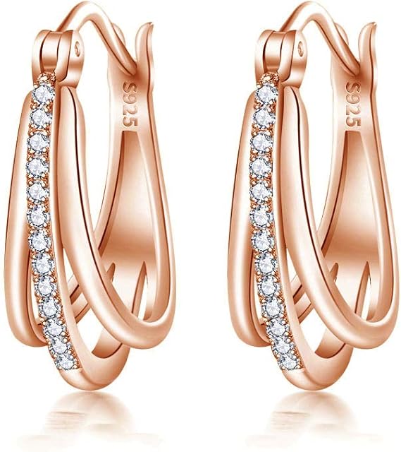 Amazon S White ピアス レディース 人気 ジルコニア フープピアス 星の軌跡 金属アレルギー対応 シルバー925 ピアス 18金 ピンクゴールド ピアス リング 女性 アクセサリー ジュエリー ピアス 通販