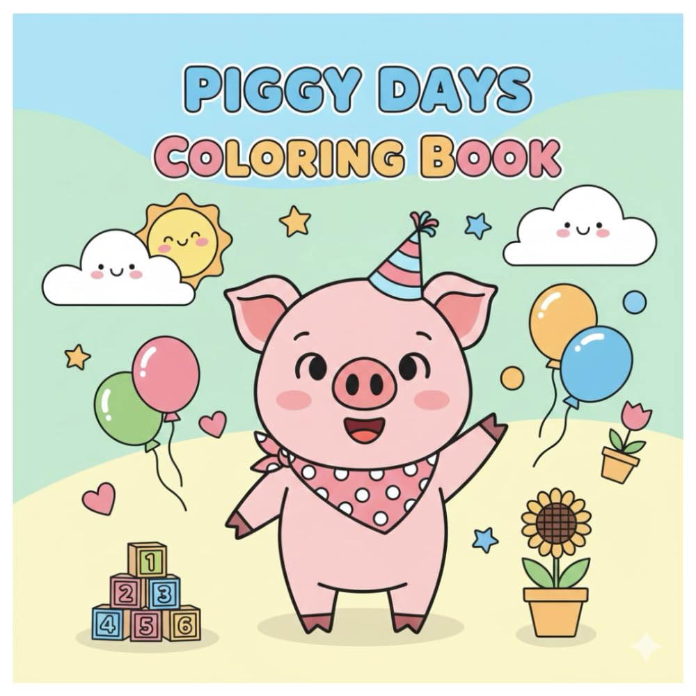 Piggy Days Coloring Book: 50 Pages of Cute Pig Adventures for Kids | Fun, Simple, and Relaxing Coloring Pages