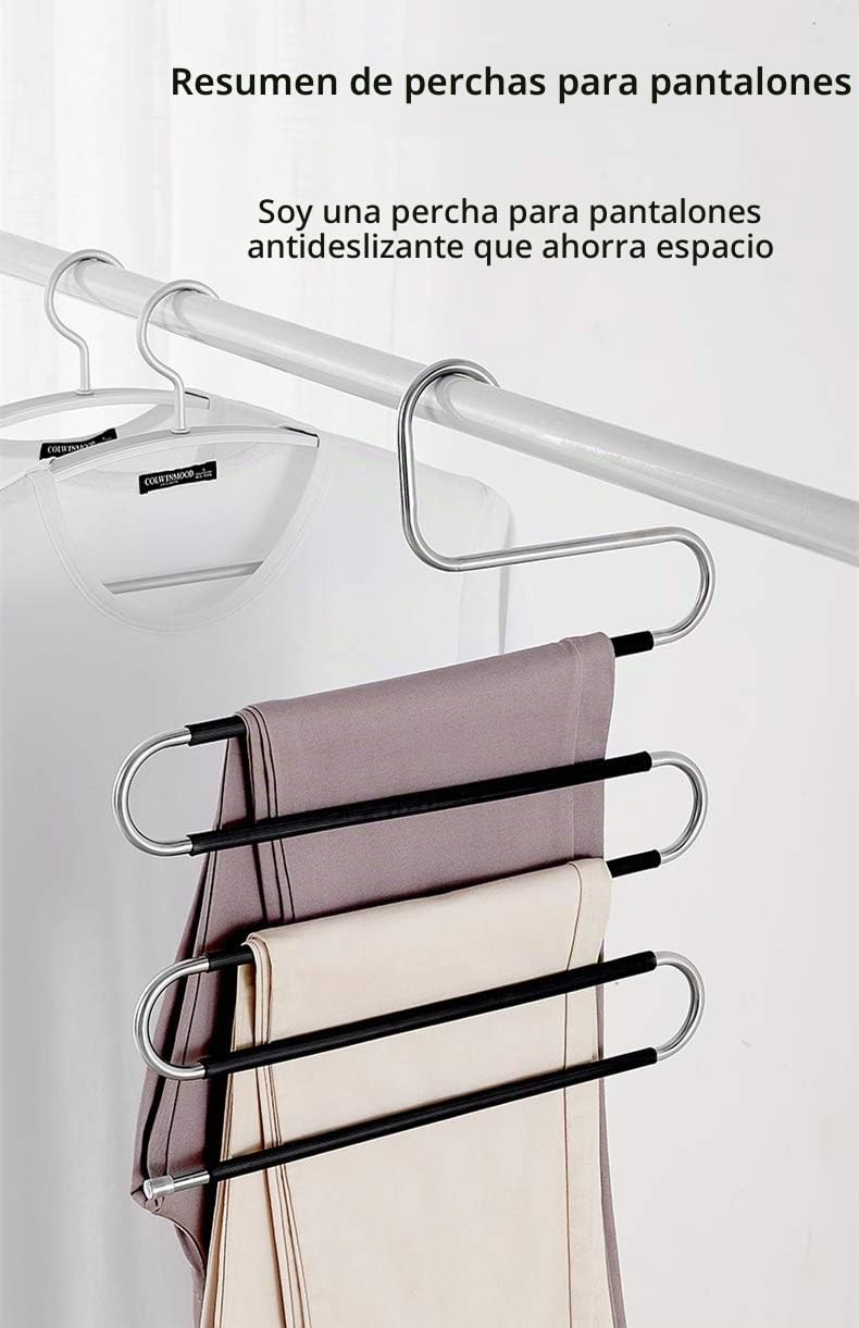 devesanter Perchas antideslizantes para pantalones, ahorro de espacio, 6 unidades, en forma de S, de acero inoxidable, bufandas, para colgar en color negro