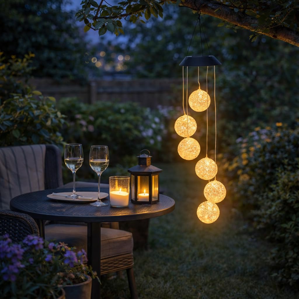 Festive Lights 73cm Solar LED Windspiel Kugeln warmweiß solarbetriebene Outdoor Laterne zum Aufhängen hängend Solar Gartenleuchten für Außen Gartenbeleuchtung draussen Windspiele für Draußen