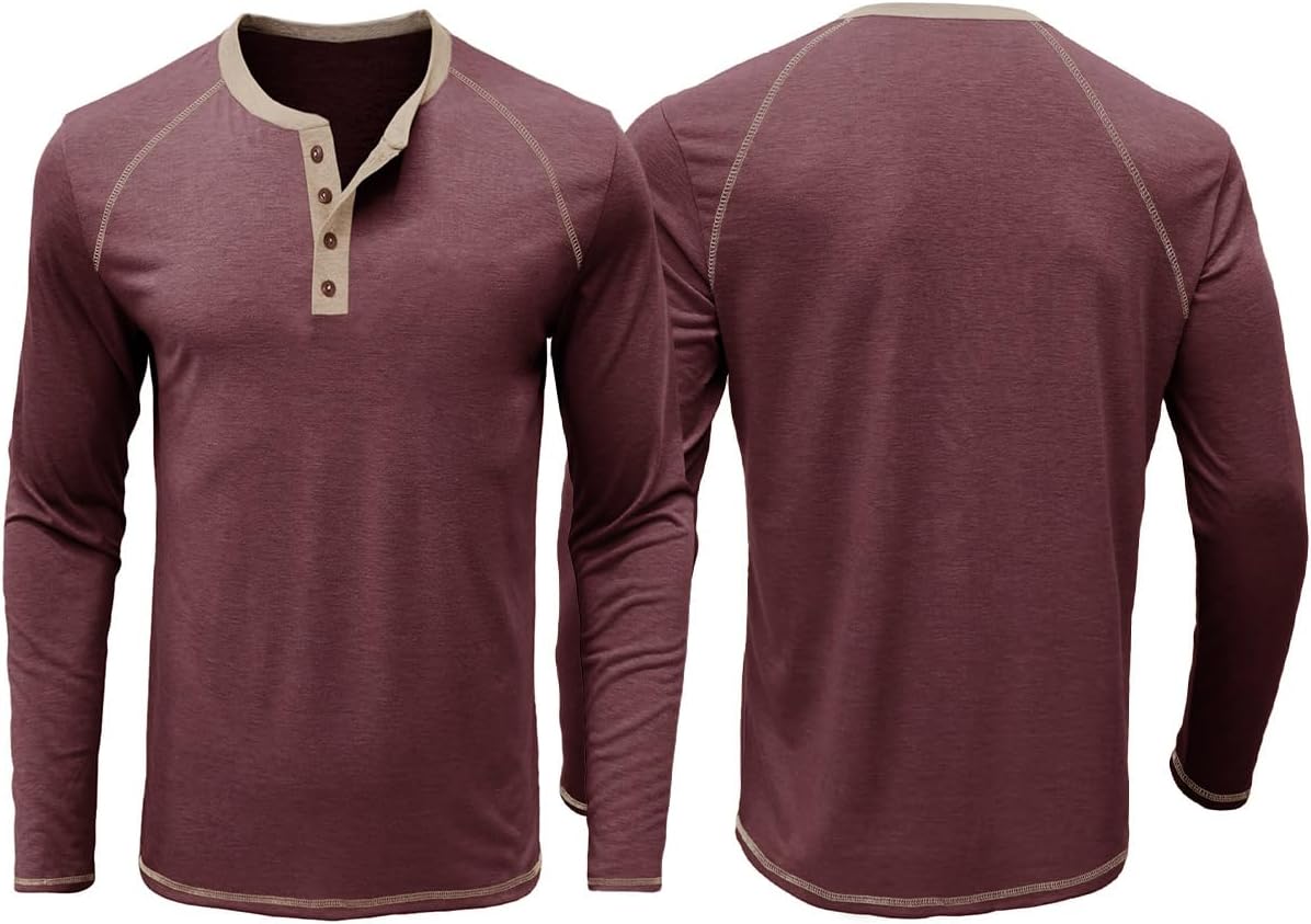 Yousify Mens Henley Shirts Long Sleeve Casual Basic T Shirts Button Vintage Lightweight Cotton Tee Tops - Image 6