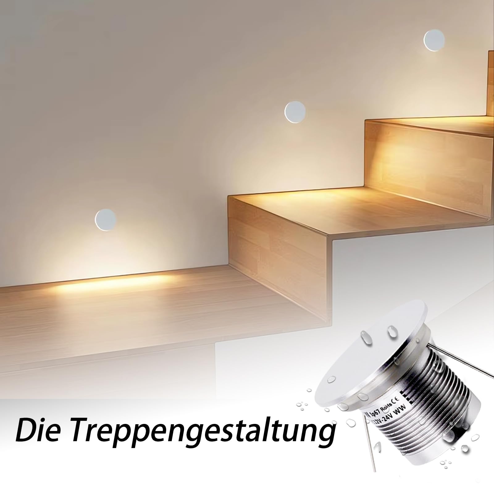 1W LED Wandleuchten Mit 230V/12V Trafo, IP67 Wasserdichte Außen/Innen Wandlampe, Einbauleuchte Treppenleuchte Mini Stufenleuchten Treppenlicht Für Stufen Treppen Fassade（Silber Warmweiß, 4 Stück）