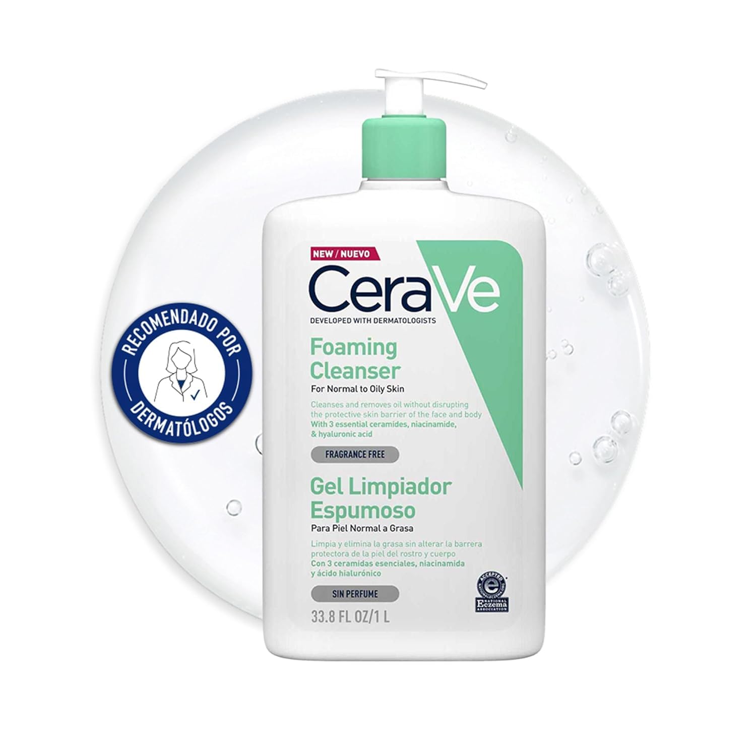 CeraVe Gel detergente frizzante, per pelle normale a grassa, rimuove l'eccesso di grasso e sporco, arricchito con ceramidi, niacinamide e acido ialuronico, adatto per viso e corpo, 2 x 1 litro