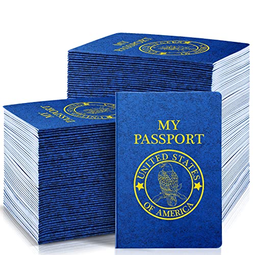 Woanger 100 Pcs Blank Passport Book Blue Passport Notebook Bulk 4 x 5.5 Inch Play Fake Pass Port Travel for Kid Operation World Travel Pretend School Activity (Classic)