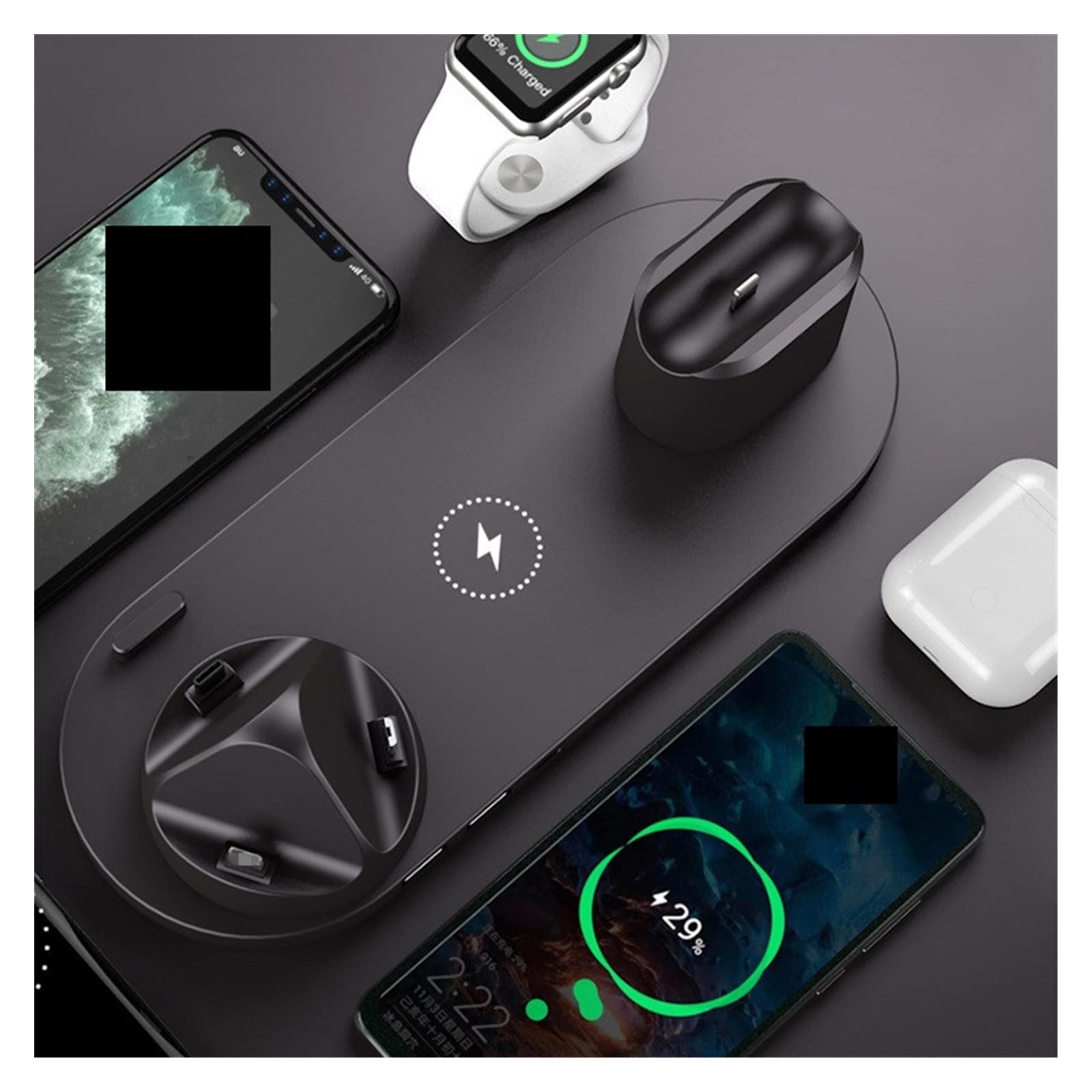 Chargeur sans Fil 10 en 1 Chargeur sans Fil Rapide Station d'accueil de Charge for écouteur de Montre de téléphone(Black with Plug)