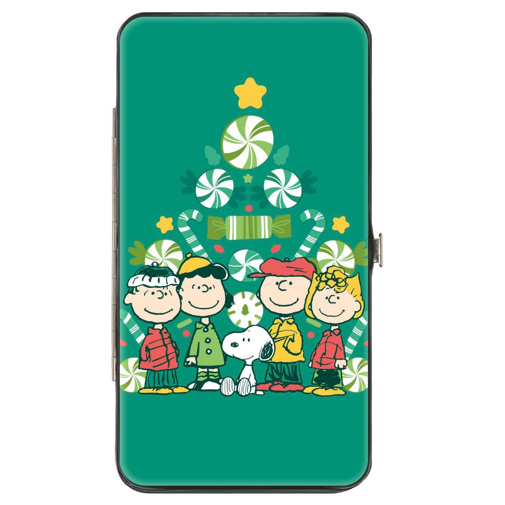 Buckle-Down Peanuts Wallet, Hinged, Peanuts Holiday Christmas Tree Group Pose Greens, Vegan Leather