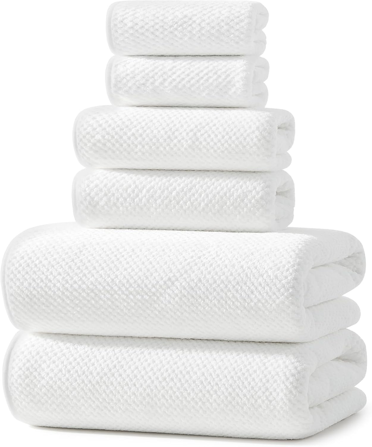 REDKISS Ultra Soft 6 Piece Towel Set, Premium White Towels for Bathroom, Highly Absorbent, Quick Dry, Lightweight Bath Towels Set Collection, Includes 2 Bath Sheets, 2 Hand Towels, 2 Washcloths White Bath Towel Set of 6
