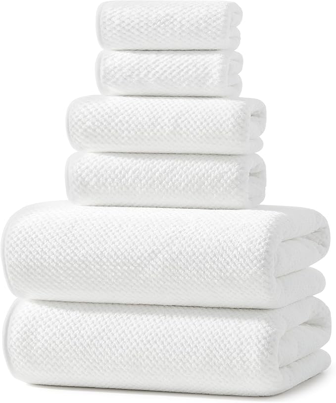 REDKISS 6-Piece Bath Towel Set - 2 Washcloths, 2 Hand Towels, 2 Bath Towels | Ultra-Fiber Coral Fleece, Super Absorbent, No Lint & No Fading | Perfect for Bathroom, Spa, Gym | Family & Adults-Black