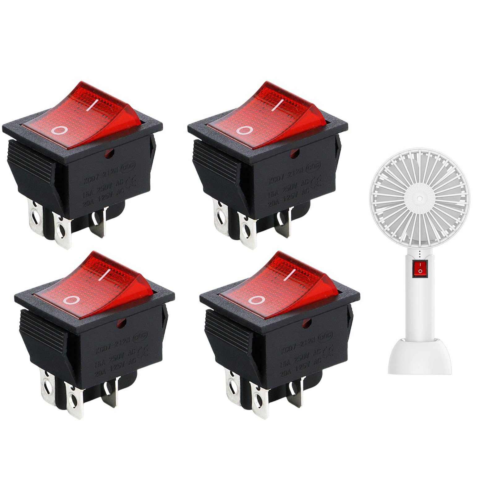 4x Kippschalter 230V 4-polig | Mit Wasserdichter Abdeckung | Ein-Aus-Ein Funktion In Rot