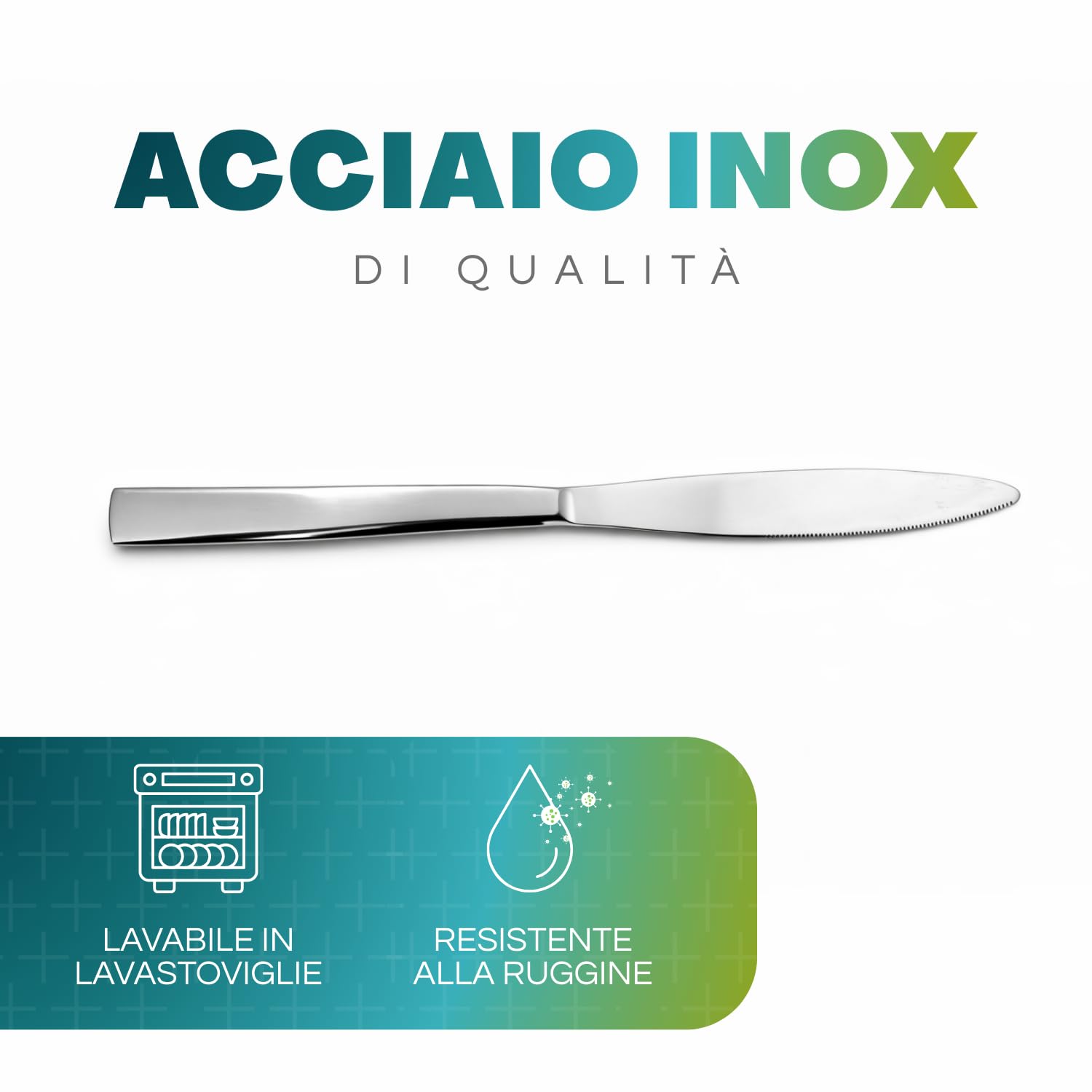 PALUPLUS Set 24 Coltelli in Acciaio Inox, Lunghezza 22 cm, Posate con finitura lucida, Design elegante, Lavabili in Lavastoviglie, per Casa, Cucina e Ristoranti Hotel, Made Italy -206M