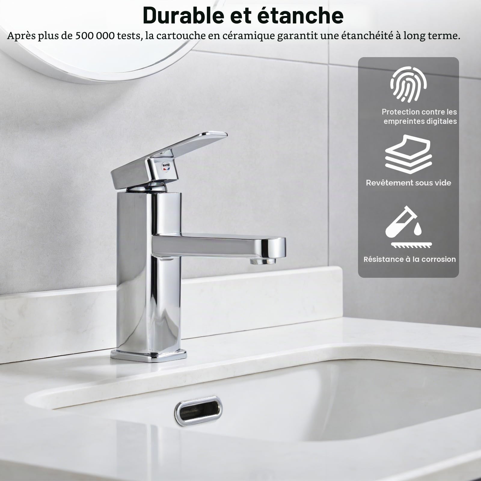 Robinet de Salle de Bain - Mitigeur de Lavabo Argent - Mitigeur Eau Chaude et Froide - Mitigeur Monocommande Mat Argent - Mitigeur de Salle de Bain pour Évier en Acier Inoxydable et Laiton