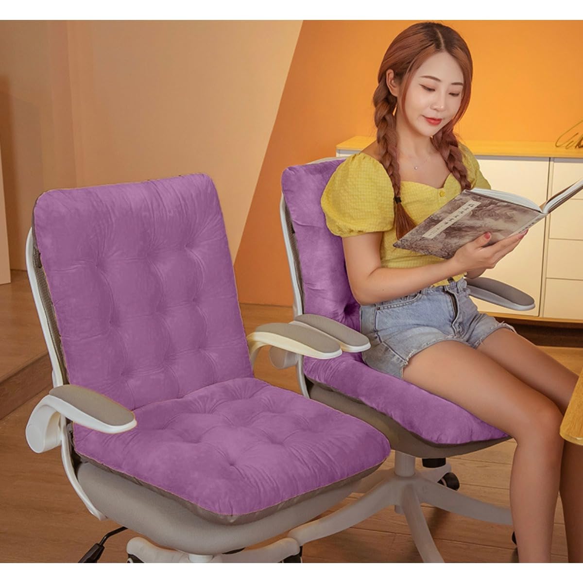 2 cuscini per sedia da ufficio con supporto per la schiena, antiscivolo, delicati sulla pelle, cinghie elastiche, per gaming, auto, sala da pranzo e sedie da giardino (C12, 45 x 85 cm)