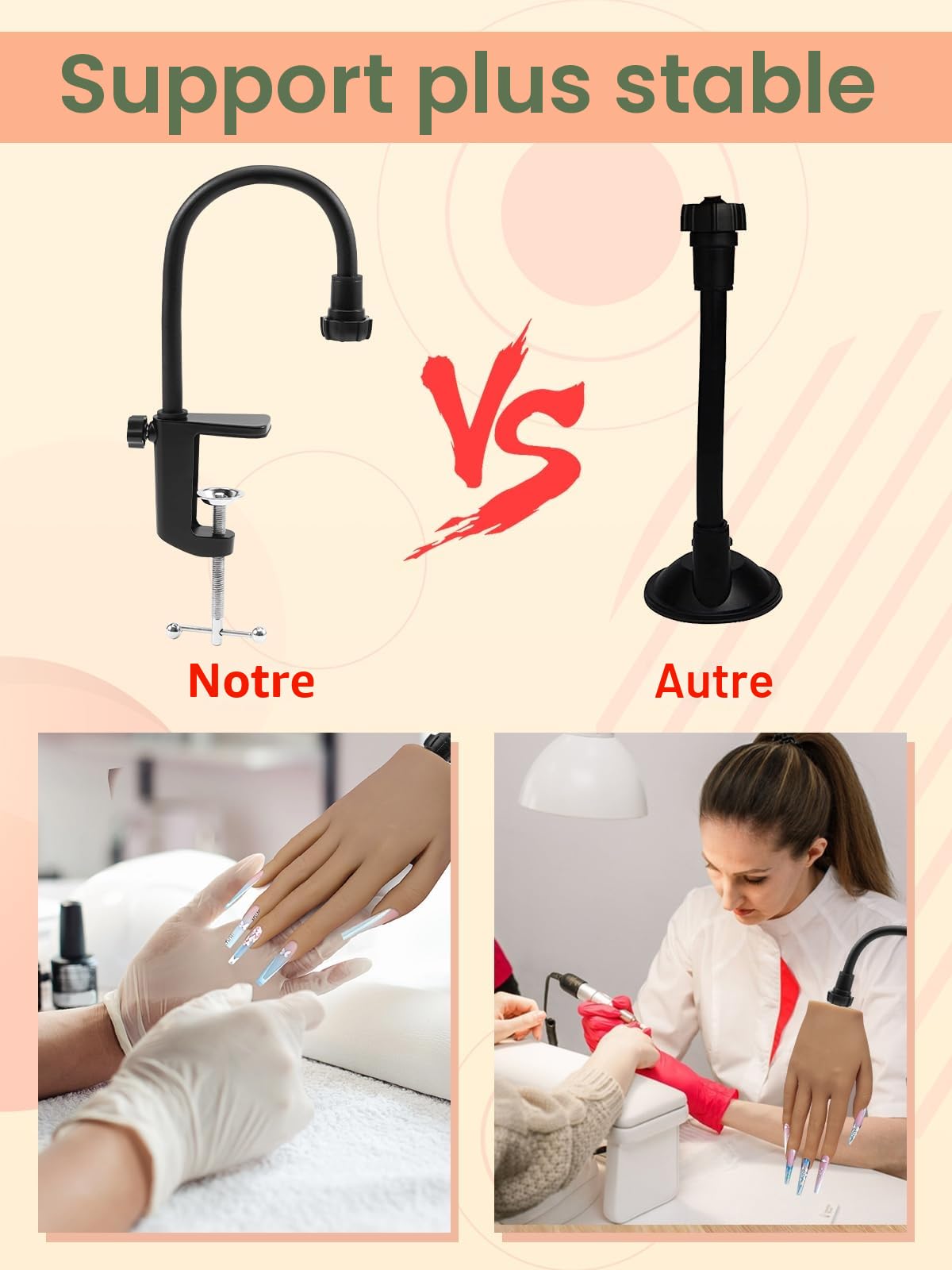 Deciniee Main D'Entrainement Manucure Silicone: Flexible Fausse Main Pour Ongle - Ajustable Main d Entrainement pour Ongle avec 240 Pièces Faux Ongles