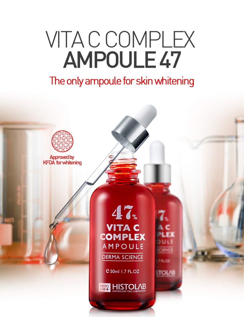HISTOLAB 47% Vita C Complex Ampoule (50ml/1.7fl.oz.) I Fades Hyperpigmentation I Brightening I Soothes and Moisturizes the Skin