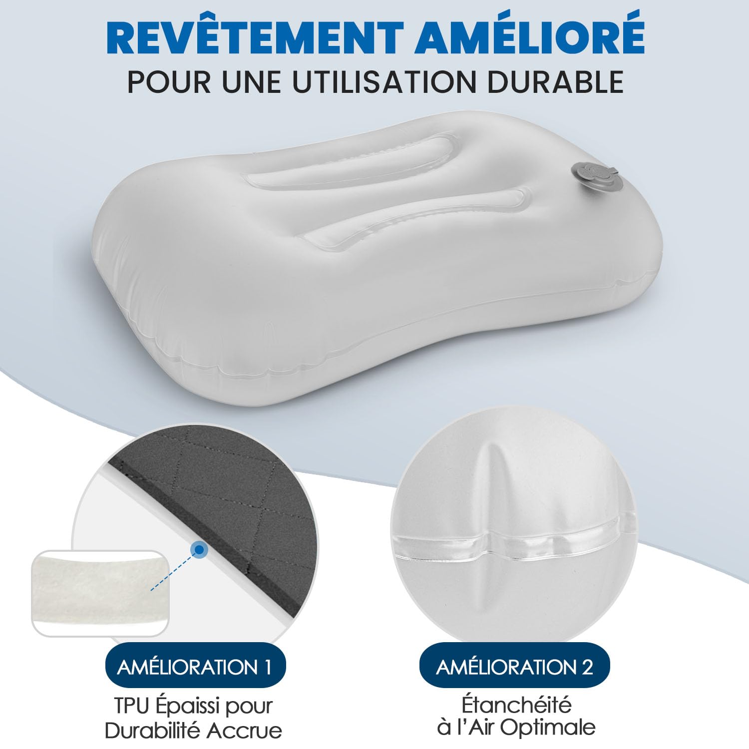 HIKENTURE Pack Camping : R-Value 6,2 Matelas de Camping Gonflable 198cm + Oreiller Gonflable Voyage Gris Taie Amovible - Ultra Léger et Compact pour Trekking, Randonnée et Bivouac