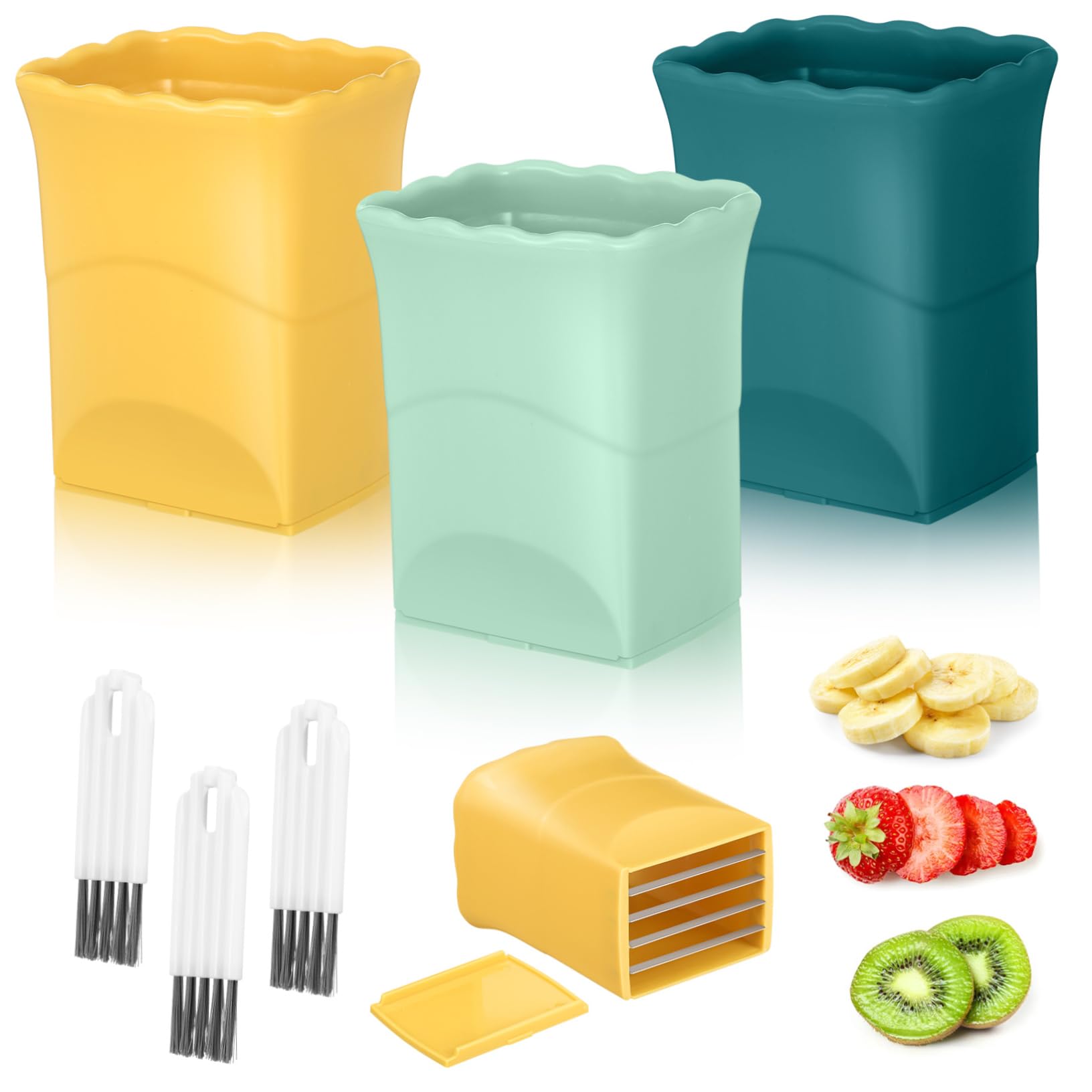 BESTYASH 3Set Fruit Slicer Handheld Vegetable Cutting Tools with Cleaning Brush Stainless Steel Design for