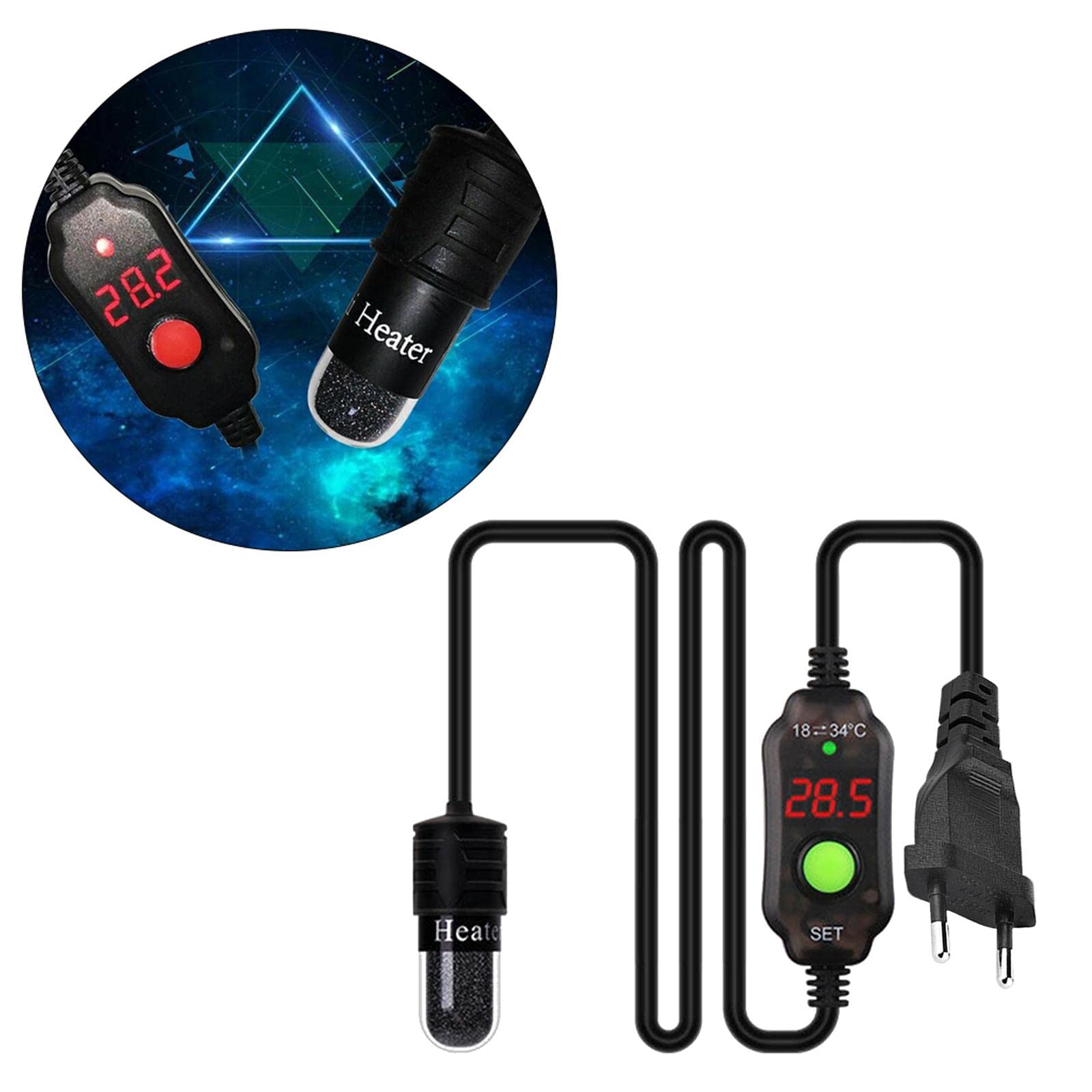 Calentador de Acuario Subacuático Termostato Digital Control Inteligente con Protección Apagado Automático Varilla para Acuarios Agua Dulce PEC, 10W, Individual