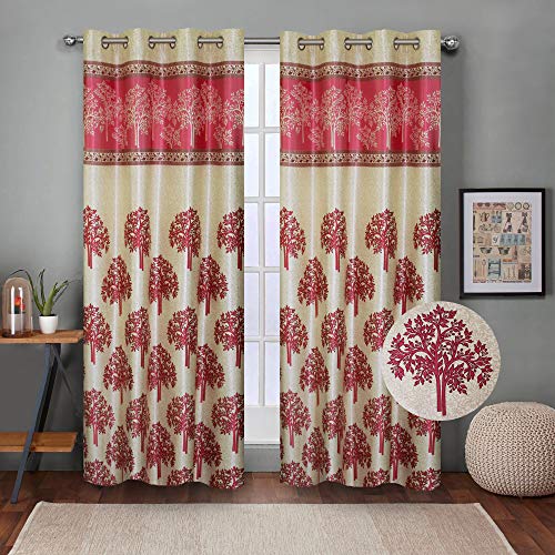 Image of Queenzliving Romazzino Panel Printed Curtains, Long Door 9 feet- Pack of 2, Pink