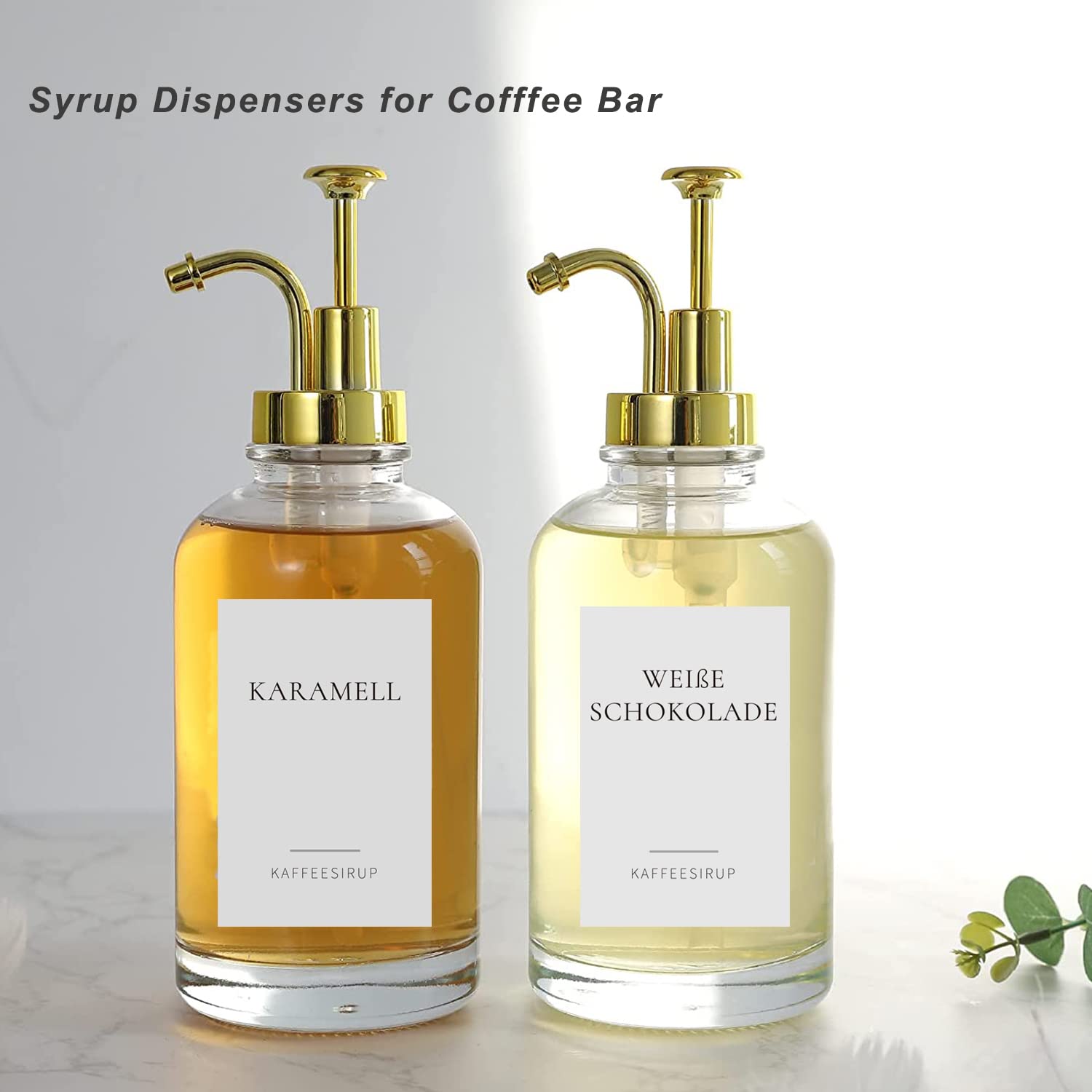 2 Stücke 500ml Kaffeesirup Spenderflasche mit Etiketten Glasflaschen für Kaffee Bar Organisation