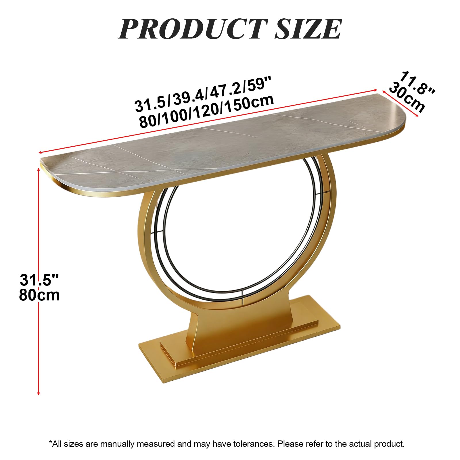 Mesa Consola de Lujo para recibidor, Mesa de Entrada Moderna, Mesa Consola Estrecha de mármol con Base de Metal para Pasillo, Sala de Estar, vestíbulo, 31.5" x 39.4" x 47.2" x 59.1" de Ancho
