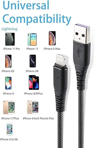 Miniatura 6 de Cabepow - Cargador para iPhone de 6 pies / 1.82 m. (paquete de 3), cable Lightning de 6 pies / 1.82 metros, cable de alimentación de 6 pies / 1.82