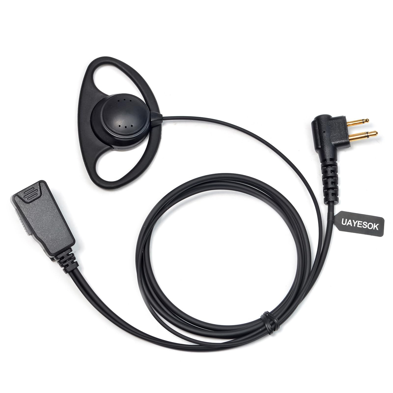 UAYESOK 2 Pin D Shape Radio Earpiece for Motorola CP040 DP1400 GP88 GP300 XT420 XT460 Hytera PD405 PD505 BD505 Walkie Talkie, Security Guard Radio Headset with PTT Mic Microphone (1 Pcs)