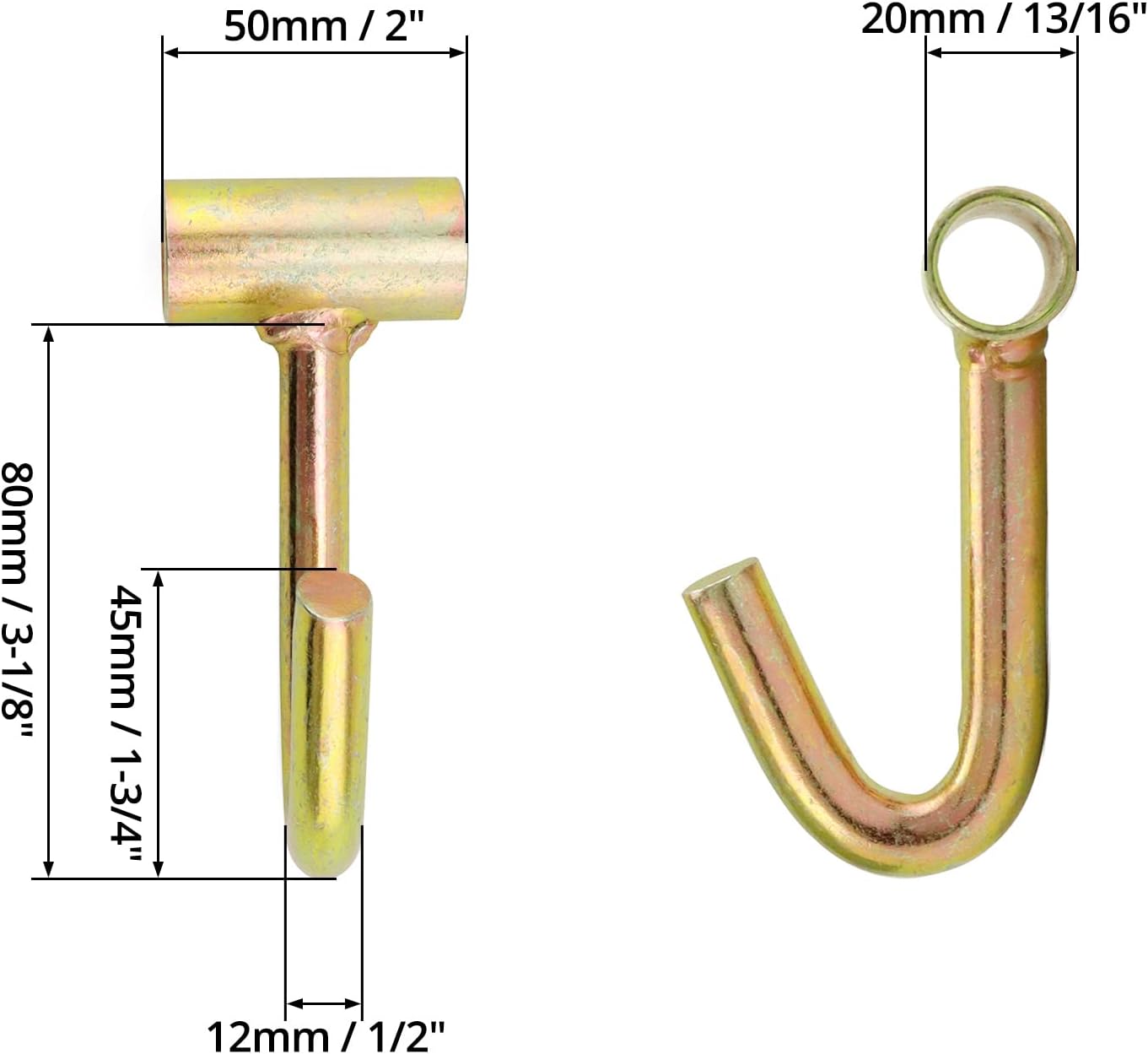 QWORK 4 Pack Tie Down Finger Tube J Hook, 2" Heavy Duty Fitment Ratchet Tightening J Hooks