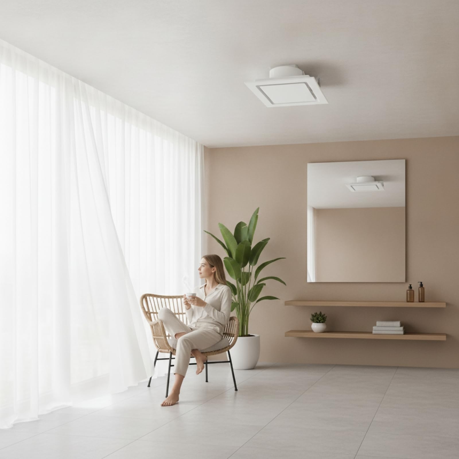 Milageto Ventilatore da Soffitto Aspirazione Bagno Ventola Estrattore Scarico con Chiusura Antiodore Basso Rumore Custodia in PP, 10 Pollici, Pannello Rotondo 30x30cm, Foro 25x25cm