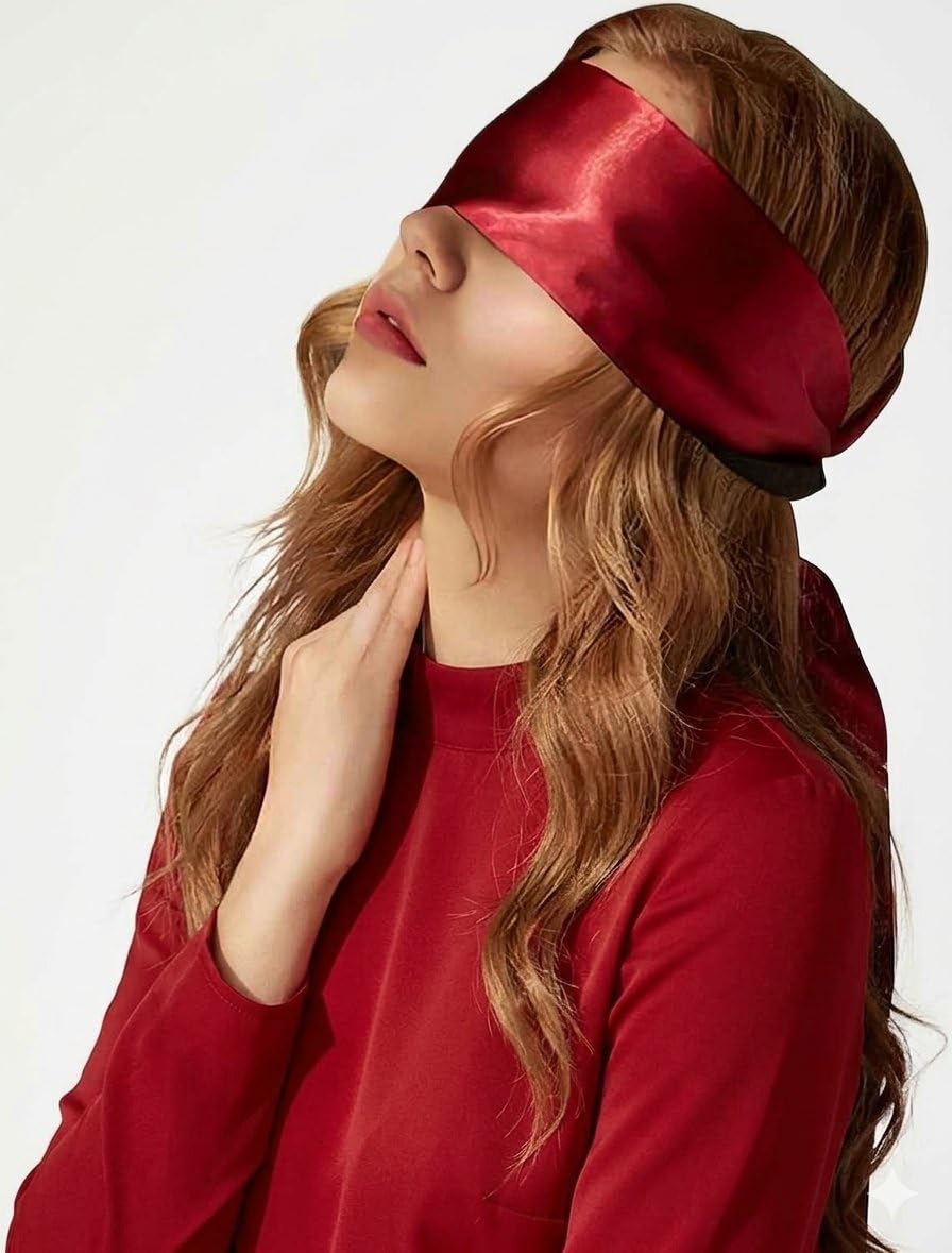 Sleep Mask for couple, Light Soft Satin Sleeping Mask, couple night blindfold (Red, 1)-picture-49