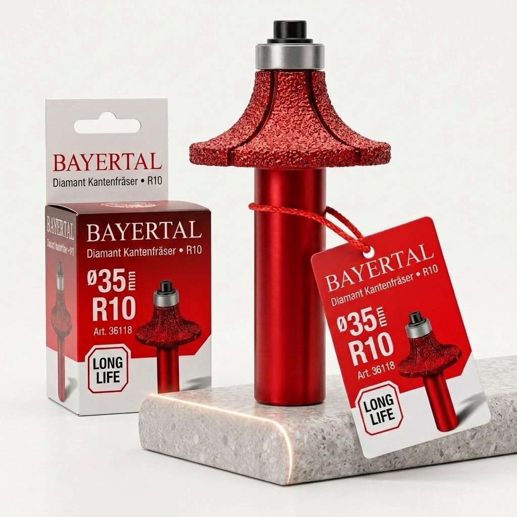 Fraise à arrondir diamantée 35 mm × R10 – Pour l’arrondi des carreaux durs, grès cérame, granit, marbre, etc. – Fraise à rayon et à profiler R10