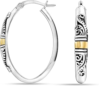 925 Sterling Silver Bali-Style Hoop Earrings Lightweight Click-Top Italian Antique Earring Hoops for Women