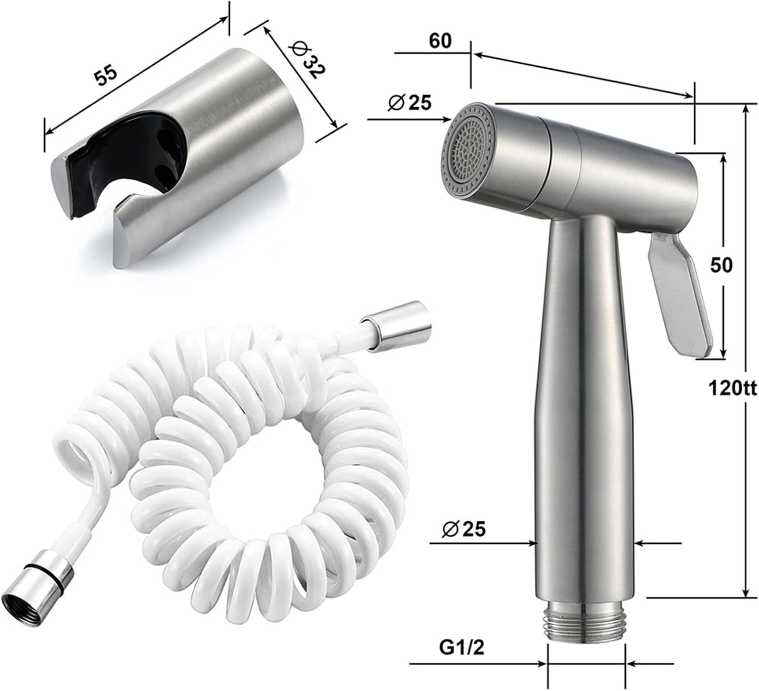 HandheldSprayer, Premium Stainless Steel Cloth Diaper Sprayer Set 2 FunctionSprayer for Toilet for Toilet-Adjustable Water Pressure Control,Telephone line Hose(Telephone Line Hose)