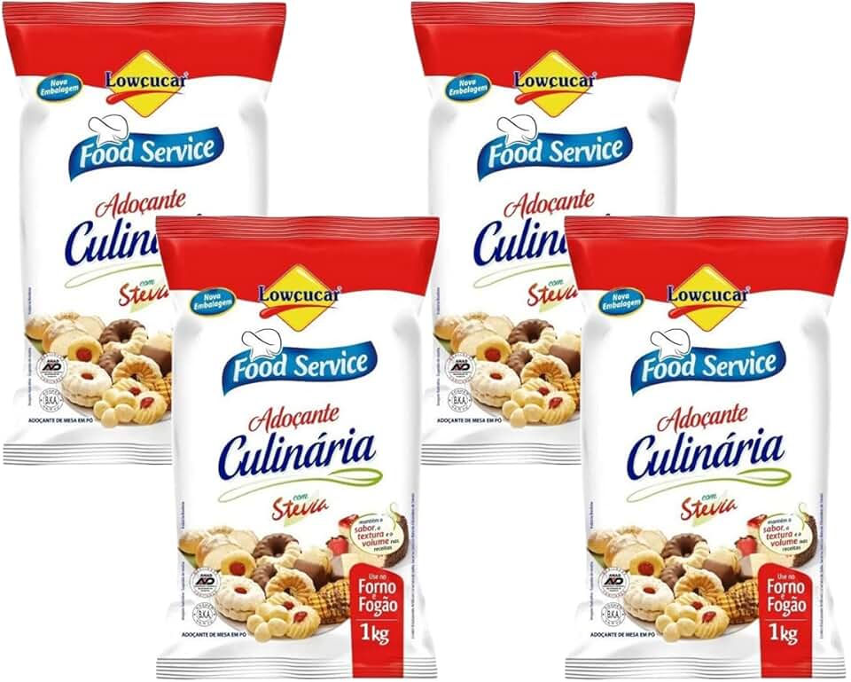 Kit 4 Adoçantes Culinário Diet P/ Bolos Pães Lowçucar 1Kg