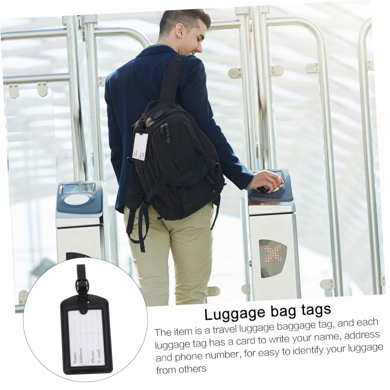 10pezzi Etichette Luggage Pu Per Viaggi Targhette Bagaglio Identificabili Design Resistente e Pratico Accessori Per Valigie Nero