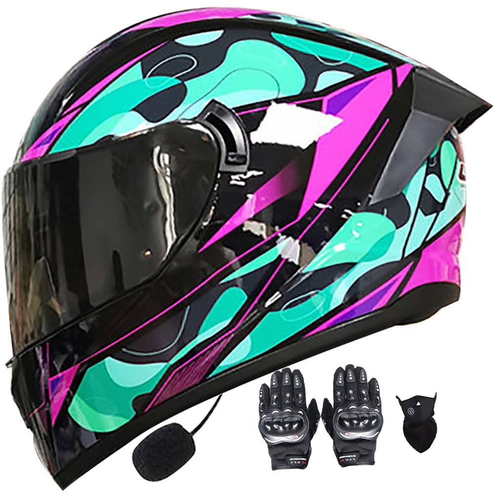 Letetexi B Luetooth Integrated Modular Flip Up Motorcycle Helmet Predator Full Face Motorbike Helmets Ece Approved Uilt In Mp3 Radio Moped Gloves Mask Crash Helmet 55~62Cm