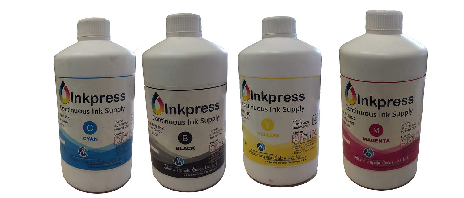 Inkpress Refill Ink for Printer (1000 Ml_Magenta, Cyan, Yellow & Black) Combo of 4