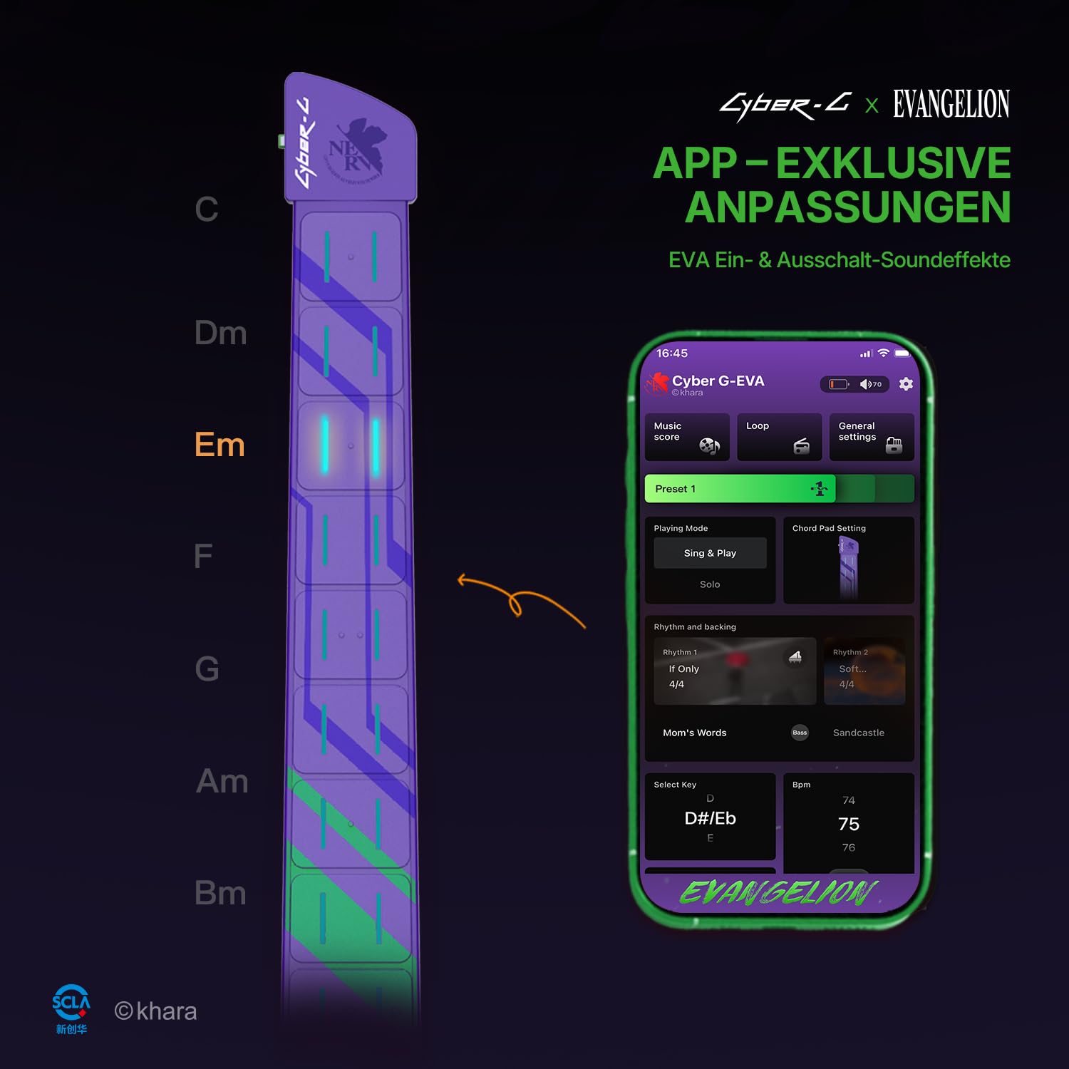 Enya CYBER-G Smart E-Gitarre – Offizielle Evangelion Kollaboration, Innovative Saitenlose E- & Akustikgitarre aus Carbonfaser mit App-Learning, Effekten & Bluetooth, Tragbare Reisegitarre
