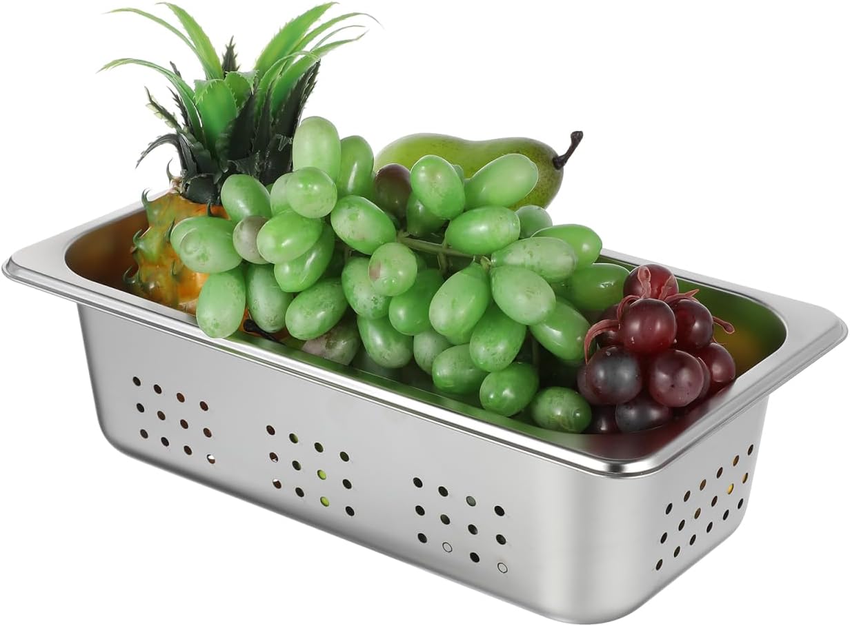 OUNONA Stainless Steel Perforated Steam Table Pan 12.79X6.92X3.66In Thickened Steamer Tray for Hotel Restaurant Catering Buffet Food Serving