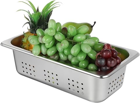 OUNONA Stainless Steel Perforated Steam Table Pan 12.79X6.92X3.66In Thickened Steamer Tray for Hotel Restaurant Catering Buffet Food Serving