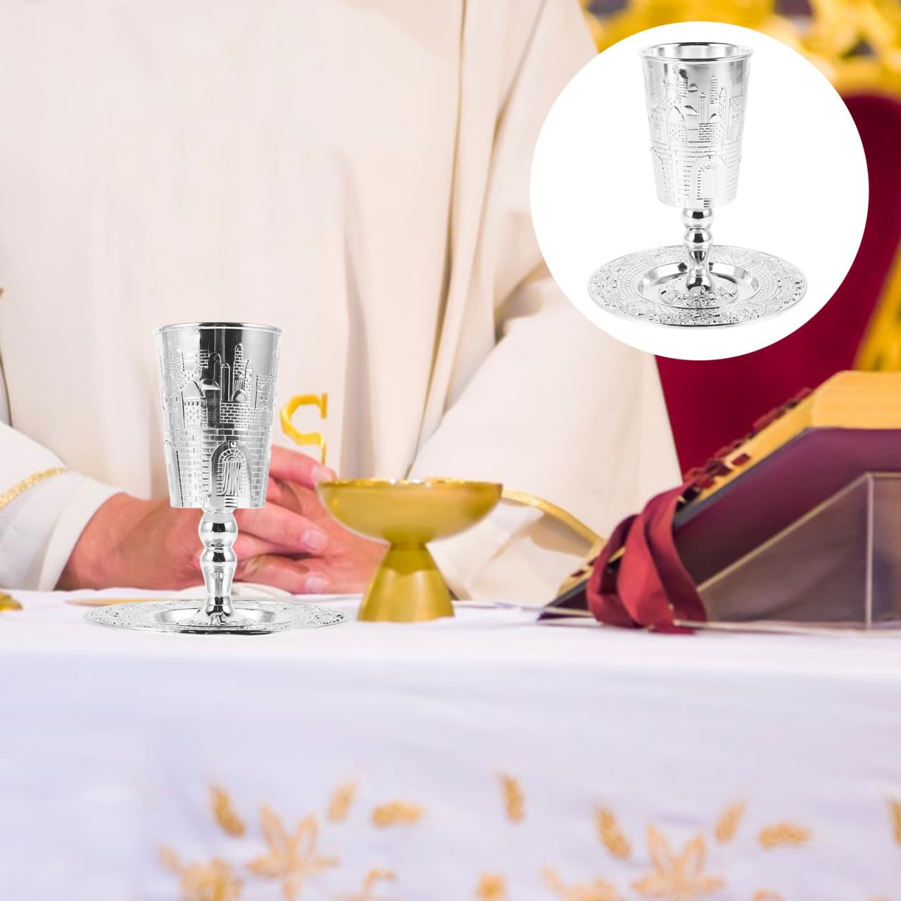 FOMIYES Ensemble Tasse De Kiddouch Et Soucoupe En Alliage De Zinc Pour Shabbat Et FêTes Juives Verre De Kiddouch Shabbat Sacré DéCorations De Vacances JudaïQues CéRéMonie Traditionnelle