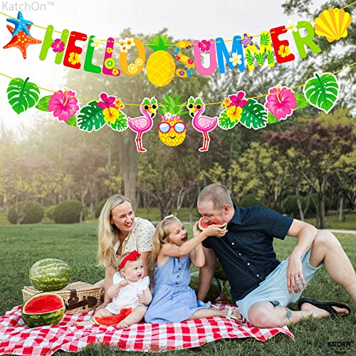 Image of KatchOn, Hello Summer Banner - 10 Feet, Pack of 2 | Luau Party Decorations | Hello Summer Party Decorations | Flamingo Garland for Tropical, Aloha, Hawaiian, Beach, Pool, Flamingo Decoration