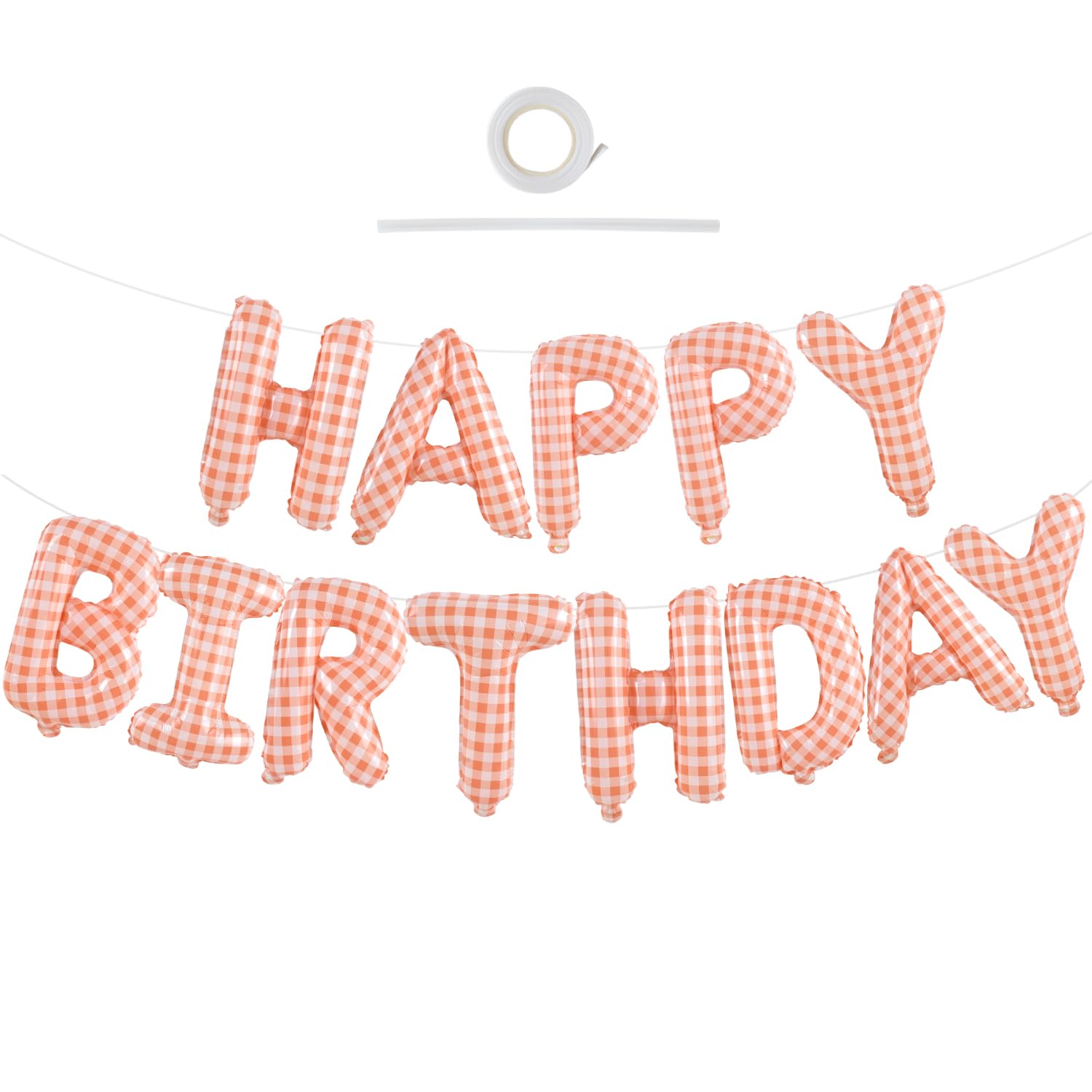 TONIFUL 16 Inch Orange White Gingham Happy Birthday Foil Balloon — image 1