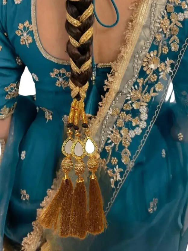 Hande made Punjabi Paranda/Traditional Parandi for Women & Girls/Hair Extension/Braid Tassles/Choti/Ethnic Hair Accessories Mirror & moti Heavy Desgin Bridal Paranda | Choti | Bridal & Traditional Punjabi Hair Accessory for Women & Girls-image-44