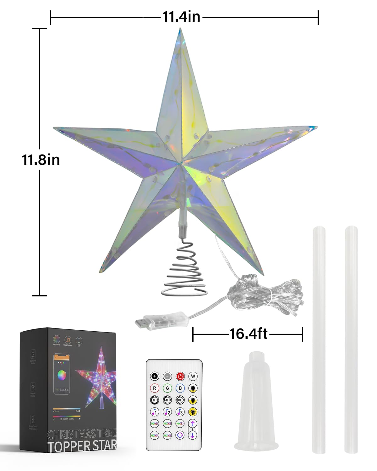 Decoración para árbol de Navidad con aplicación inteligente y control remoto, decoración de estrella de Navidad iluminada con bricolaje, regulable, música, temporizador, estrella de árbol de Navidad
