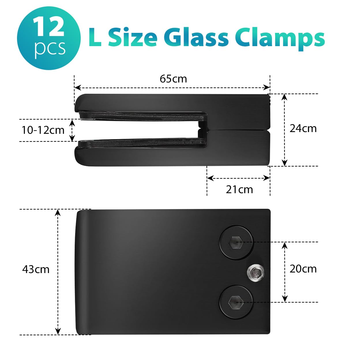 Morsetti per vetro da 10-12 mm, 12 pezzi, morsetti per balaustra in vetro nero, kit di staffe in acciaio inox per ringhiere per scale e pannelli in vetro
