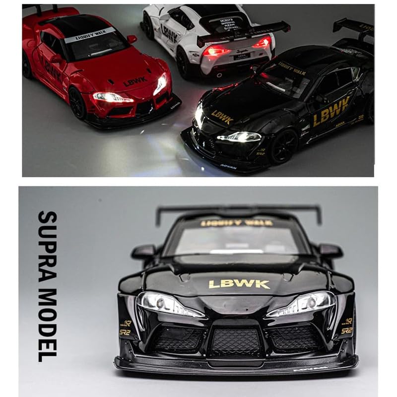 Image of Kids Model 1:24 Toyora Supra Die Cast Metal Car Pull Back Action Opening Doors with Realistic Engine Sound Lights Toy Car Gift for Boys - Multi