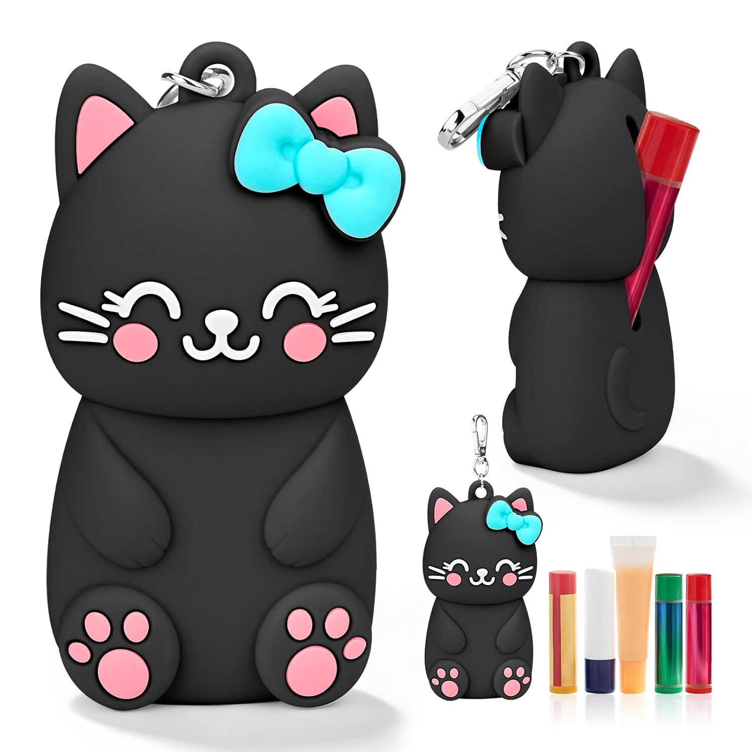BrainKer Chapstick Holder Key Chain Cute Cartoon Design Lip Balm Holder Keychain Storage Bag Silicone Lip Gloss Holder