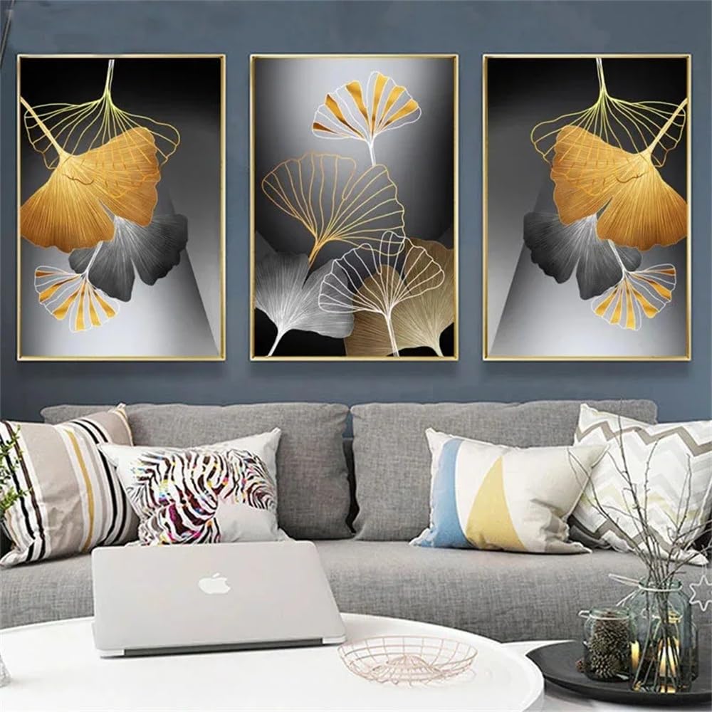 WUHBCZ Canvas Paints-Black and White Gold Plant Leaf Abstract Art Canvas Painting Nordic Style Wall Art Pictures Living Room Cafe Internet Bedroom Home Decoration-60 * 70cm/3PCS (No Frame)