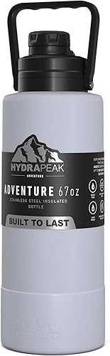 Hydrapeak Adventure - Botella de agua aislada de 67 onzas con asa termo grande de acero inoxidable con funda de goma a juego aislamiento de doble